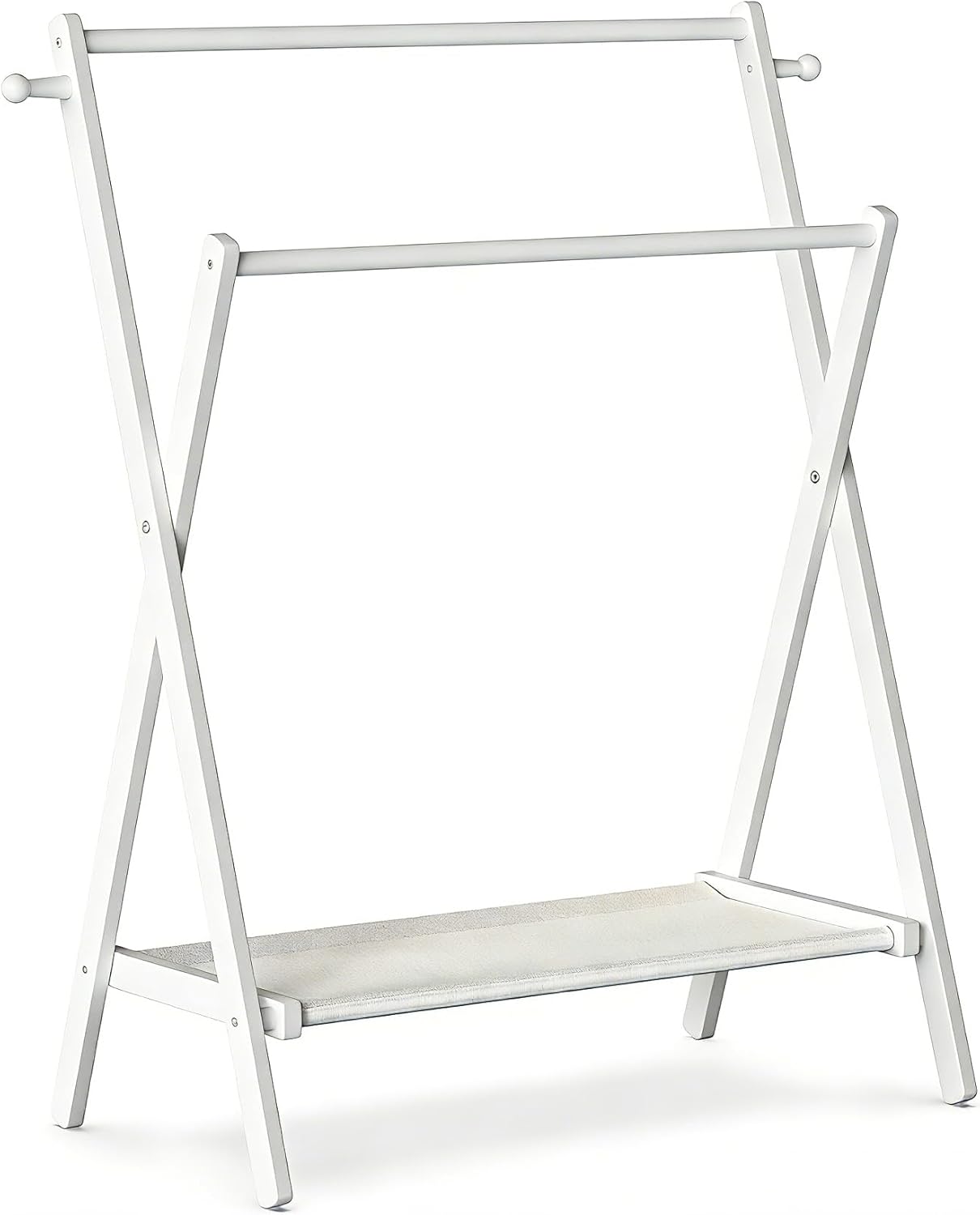 Kids Clothing Rack, Small Clothes Rack for Toddler Pets, Kids Dress Up Rack with Storage Shelf & Double Rods, Foldable Kids Clothes Rack for Nursery Child's Room (Regular Size - White)