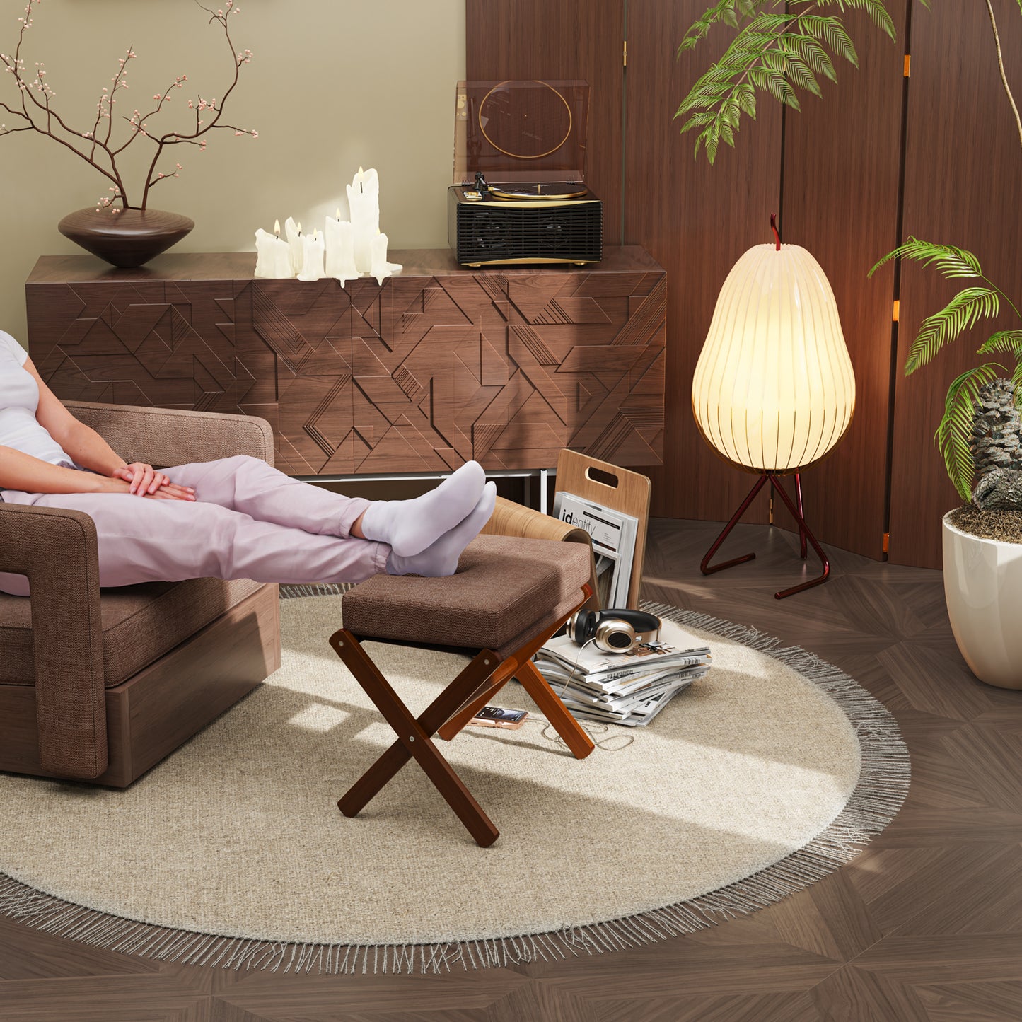 Folding Rectangle Standard Tufted Upholstered Ottoman Stool With Solid Wood Legs (Dark Brown)