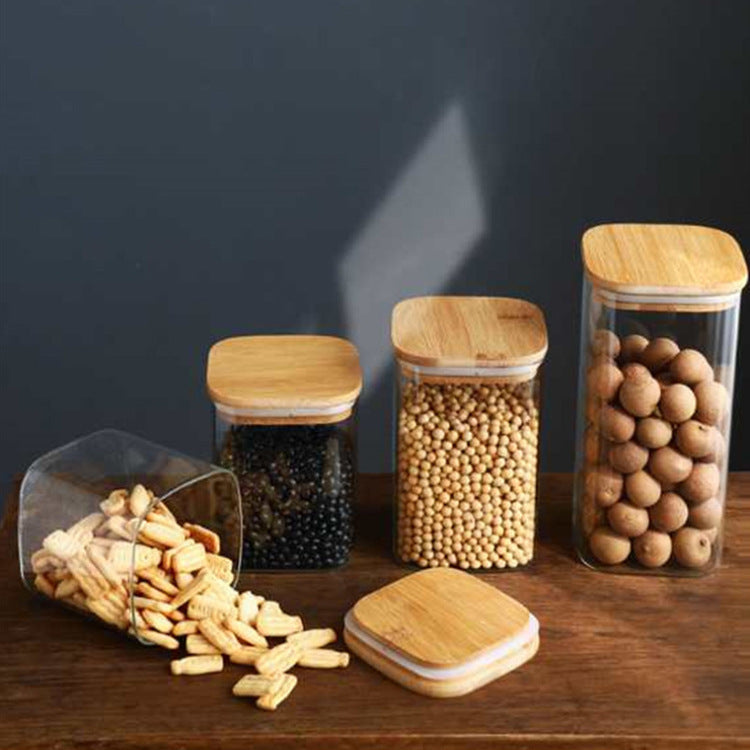 BAMBOOHOMIE Bamboo Lid Glass Containers