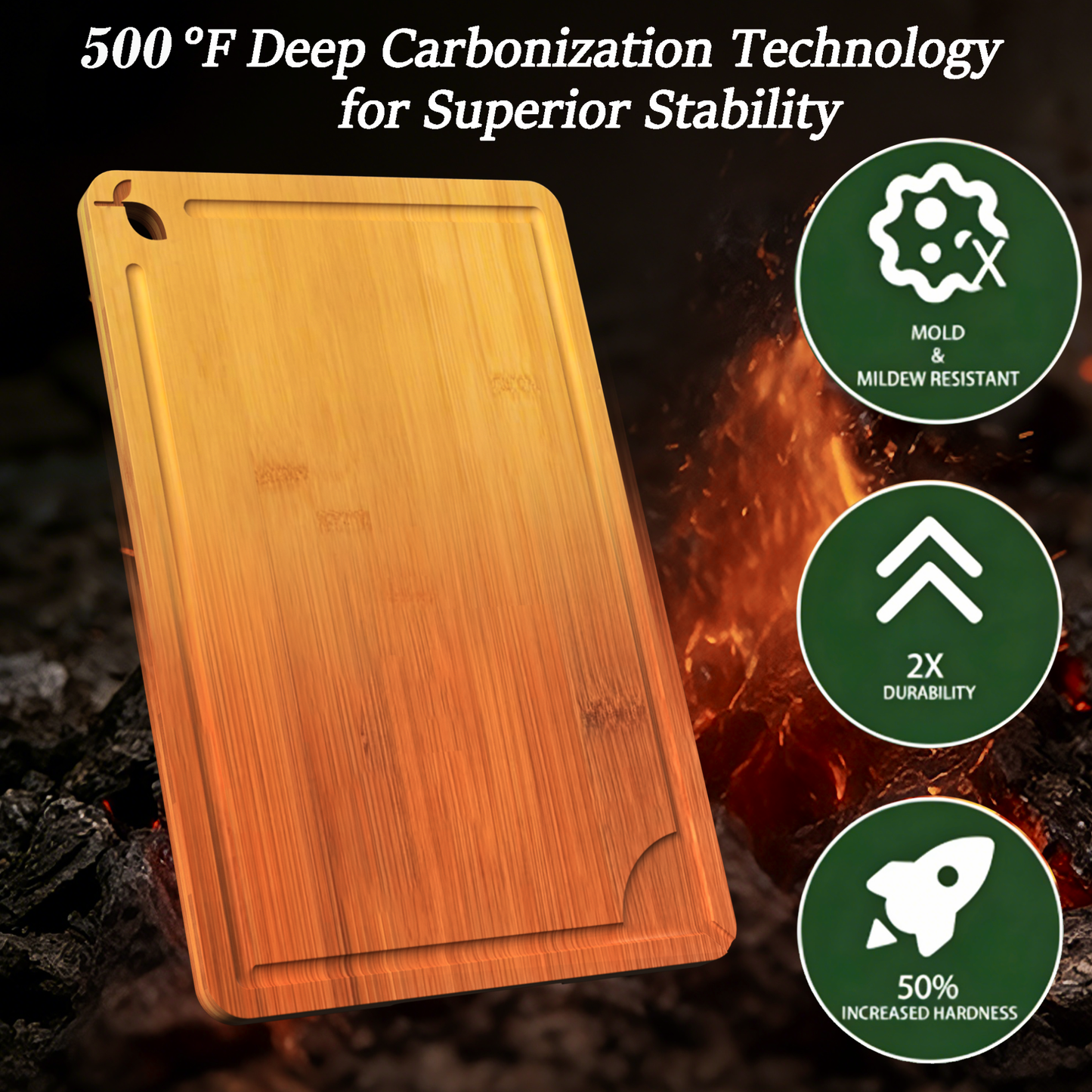 Cutting Boards for Kitchen, Bamboo Cutting Board Set of 3 with Storage Stand, Carbonized Chopping Boards with Deep Juice Grooves and Handles for Meat, Bread, Dough Kneading and Food Prep