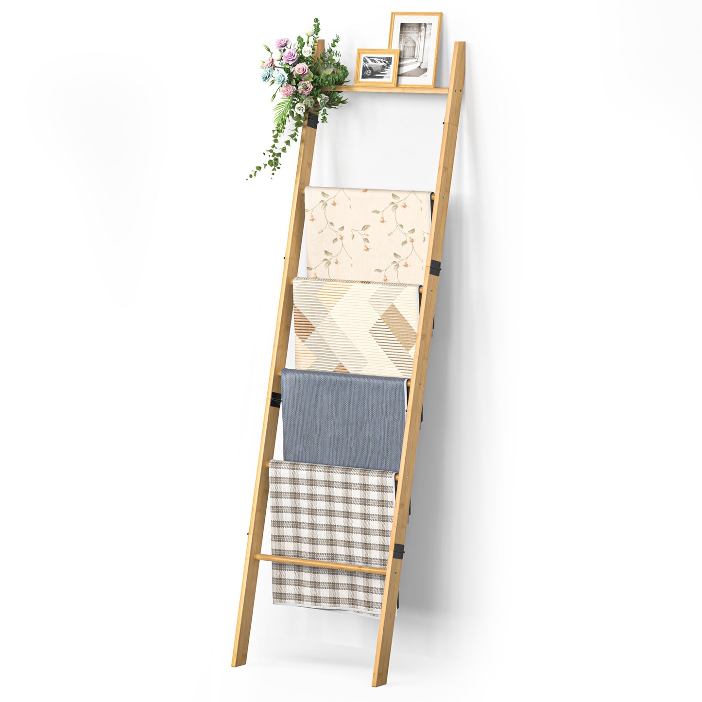 6-Tier Wall Leaning Blanket Ladder Shelf (Natural)
