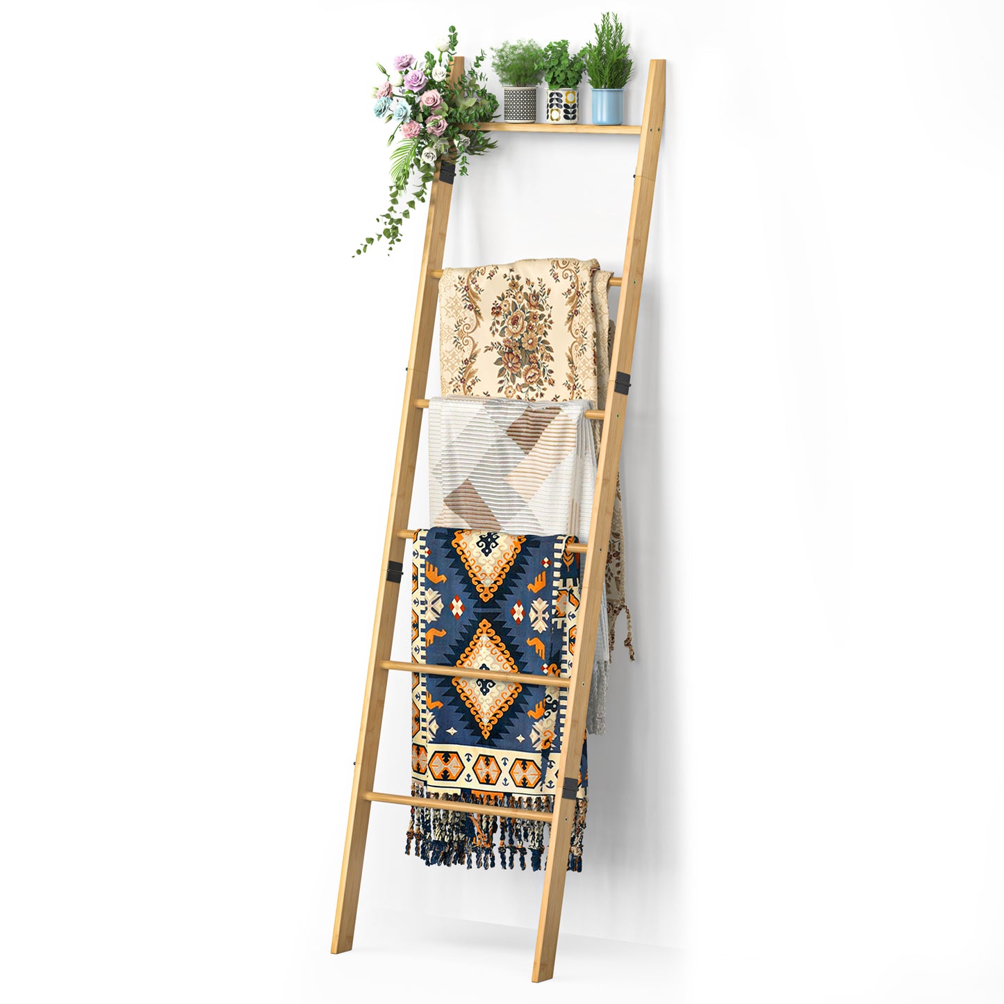 6-Tier Wall Leaning Blanket Ladder Shelf (Natural)