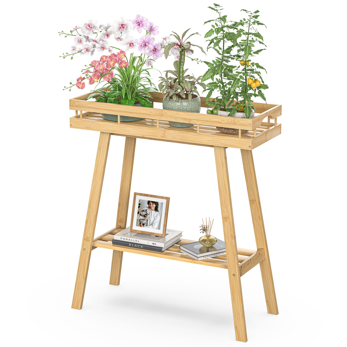 2-Tier Bamboo Plant Stand Table