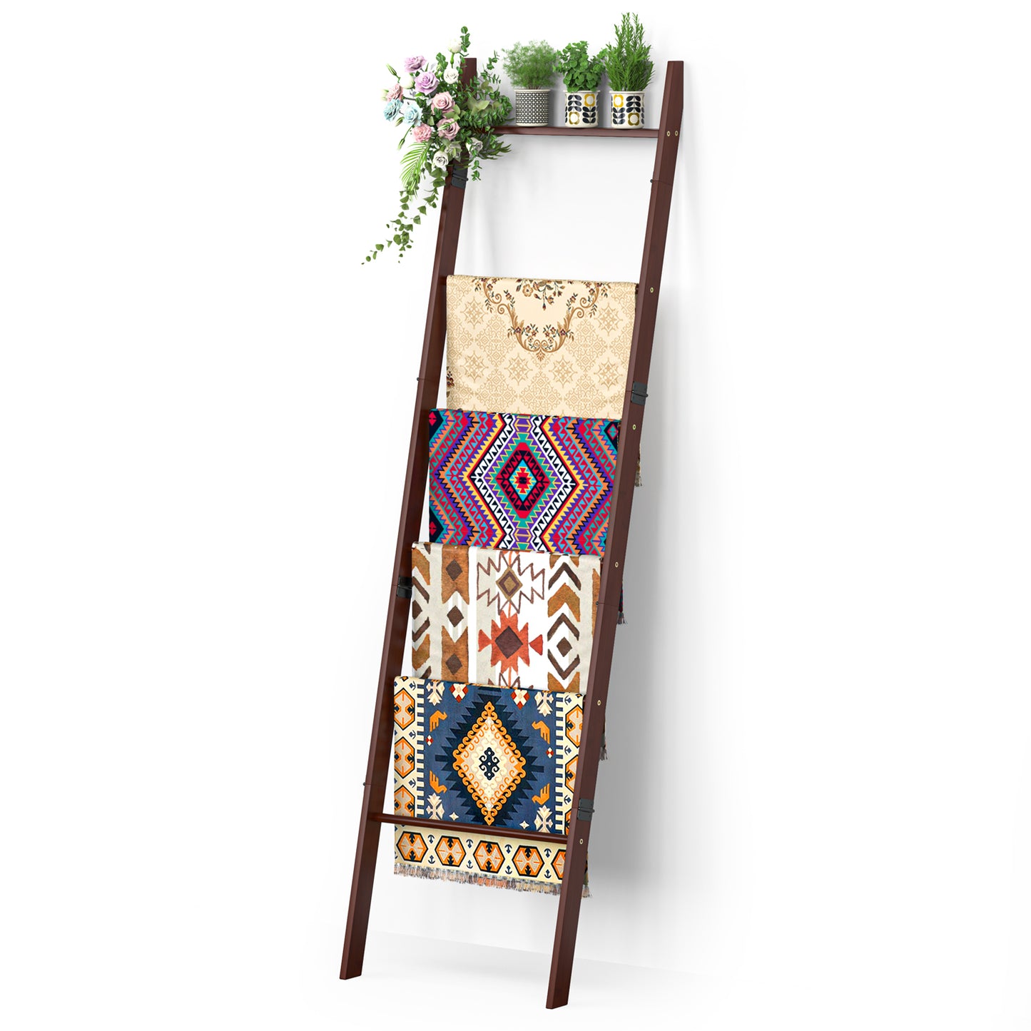 6-Tier Wall Leaning Blanket Ladder Shelf (Brown)