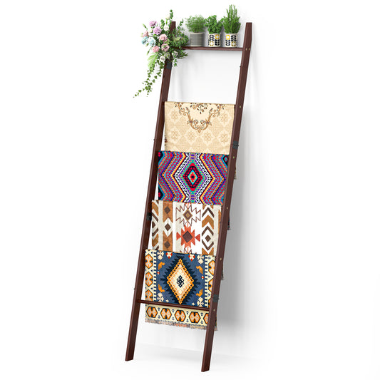 6-Tier Wall Leaning Blanket Ladder Shelf (Brown)