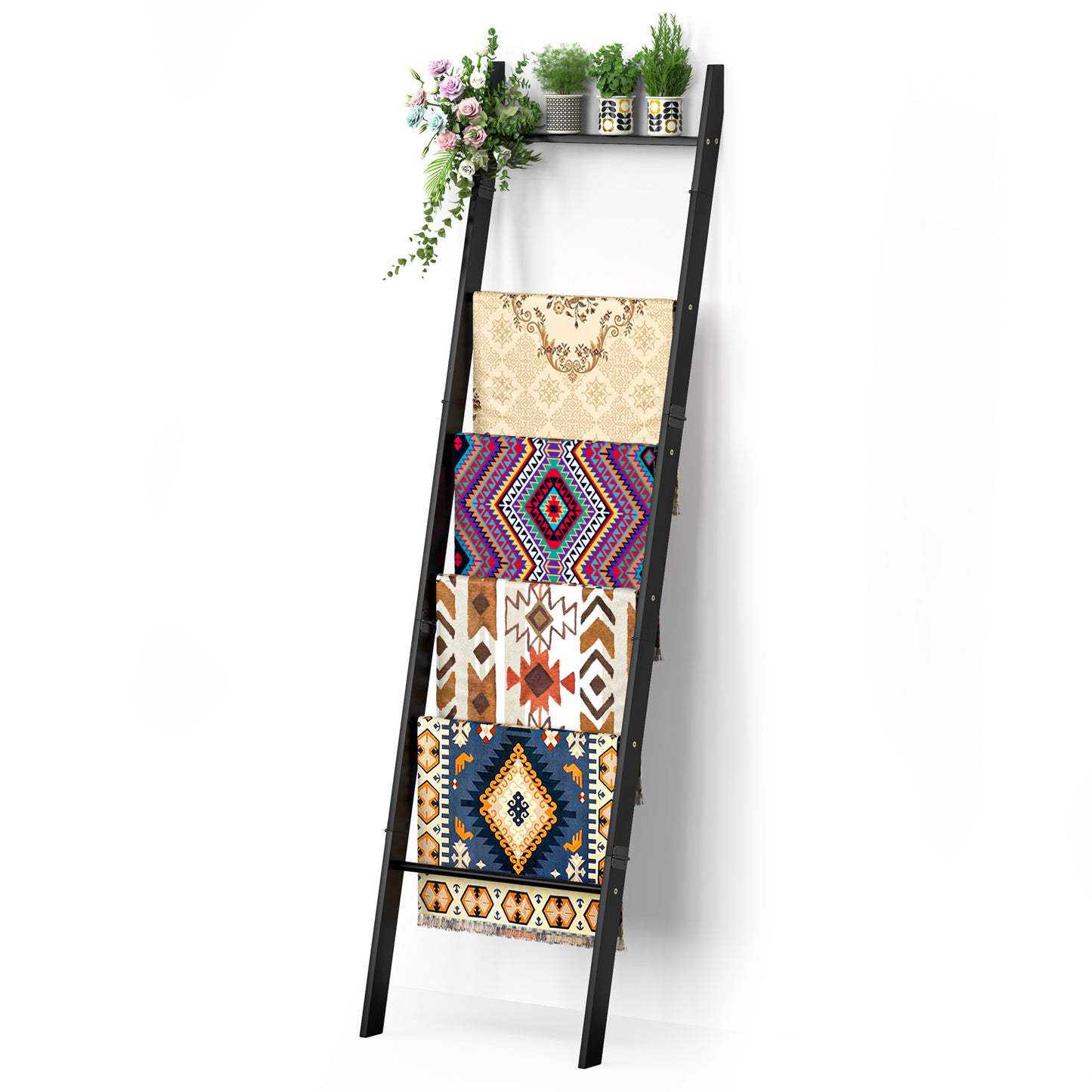 6-Tier Wall Leaning Blanket Ladder Shelf (Black)