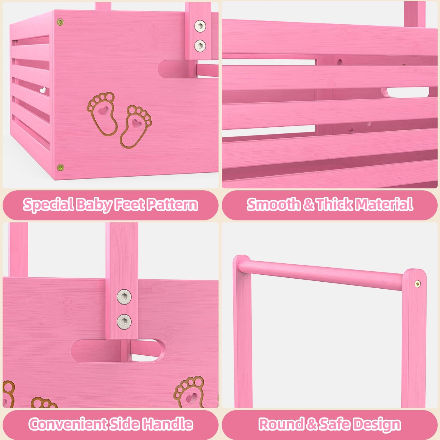 Baby Shower Crate Closet, Baby Baskets with Hangers Handle, Baby Crate Box for Baby Shower, Welcome Gift Basket for Newborn Baby, Pregnancy Gift for New Parents (Pink, Large Size)