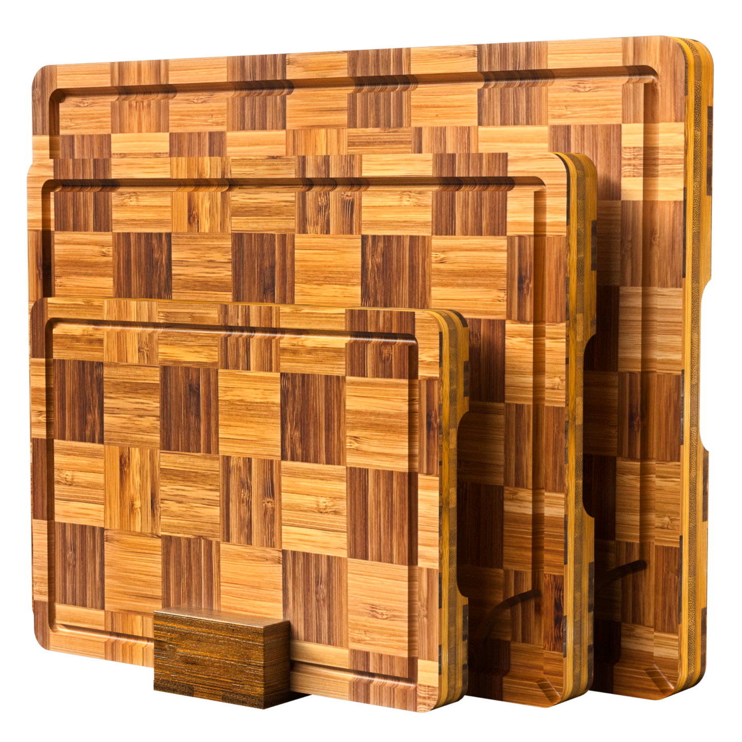 Cutting Board,Heavy Duty Cutting Board Set of 3 with Stand,End Grain Butcher Block Cutting Boards for Kitchen with Juice Grooves and Handles for Meat, Cheese, Charcuterie and Serving