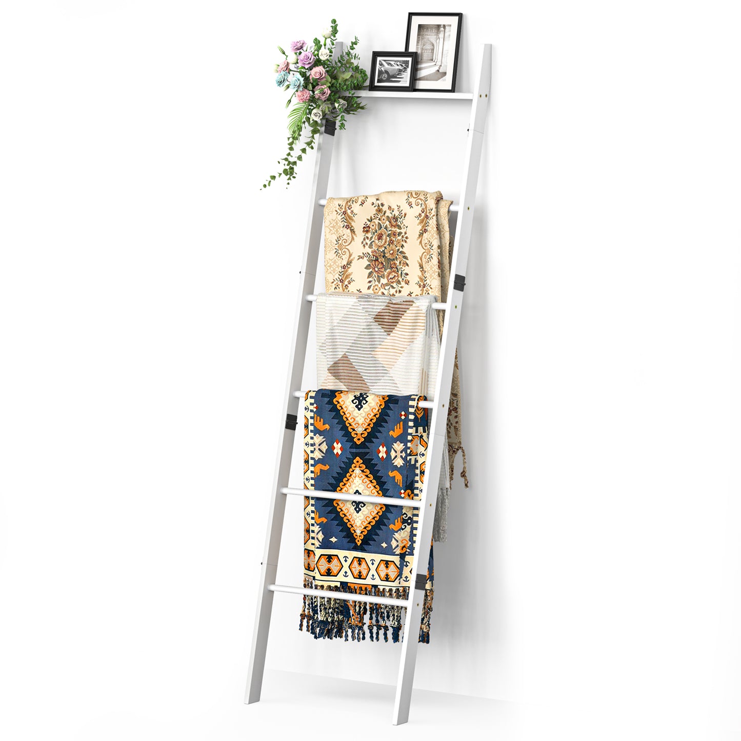 6-Tier Wall Leaning Blanket Ladder Shelf (White)