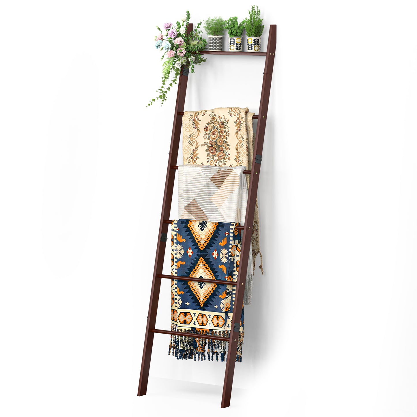 6-Tier Wall Leaning Blanket Ladder Shelf (Brown)