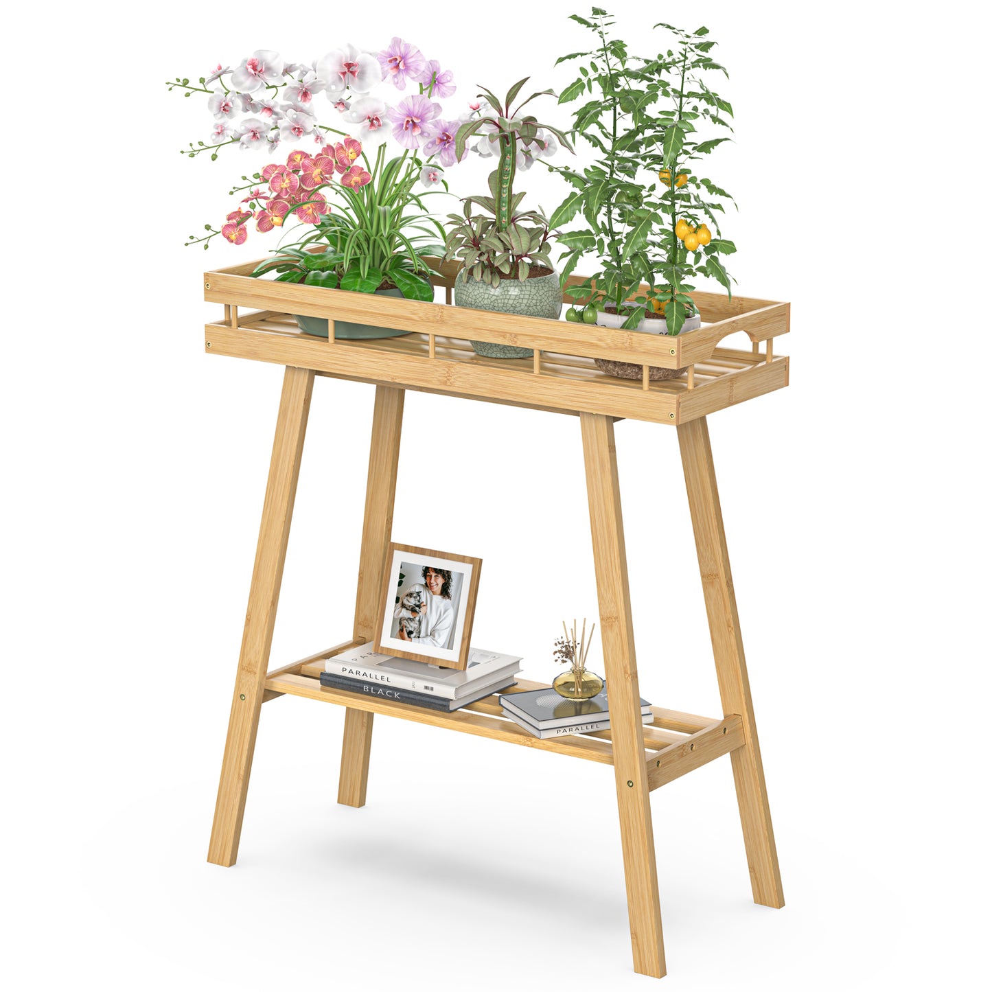 2-Tier Bamboo Plant Stand Table
