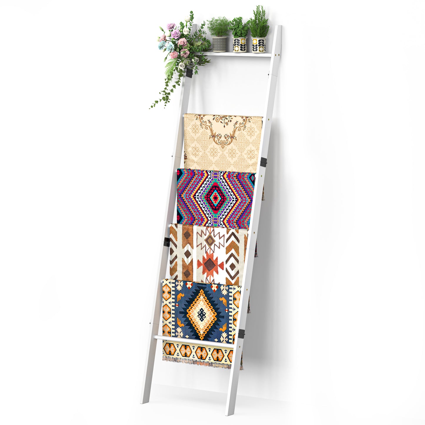 6-Tier Wall Leaning Blanket Ladder Shelf (White)
