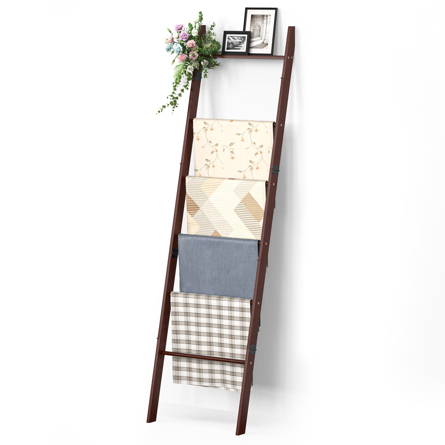 6-Tier Wall Leaning Blanket Ladder Shelf (Brown)