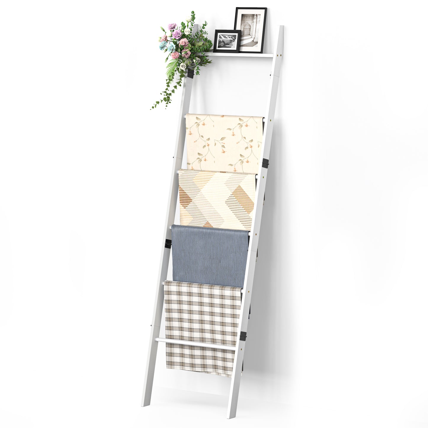 6-Tier Wall Leaning Blanket Ladder Shelf (White)