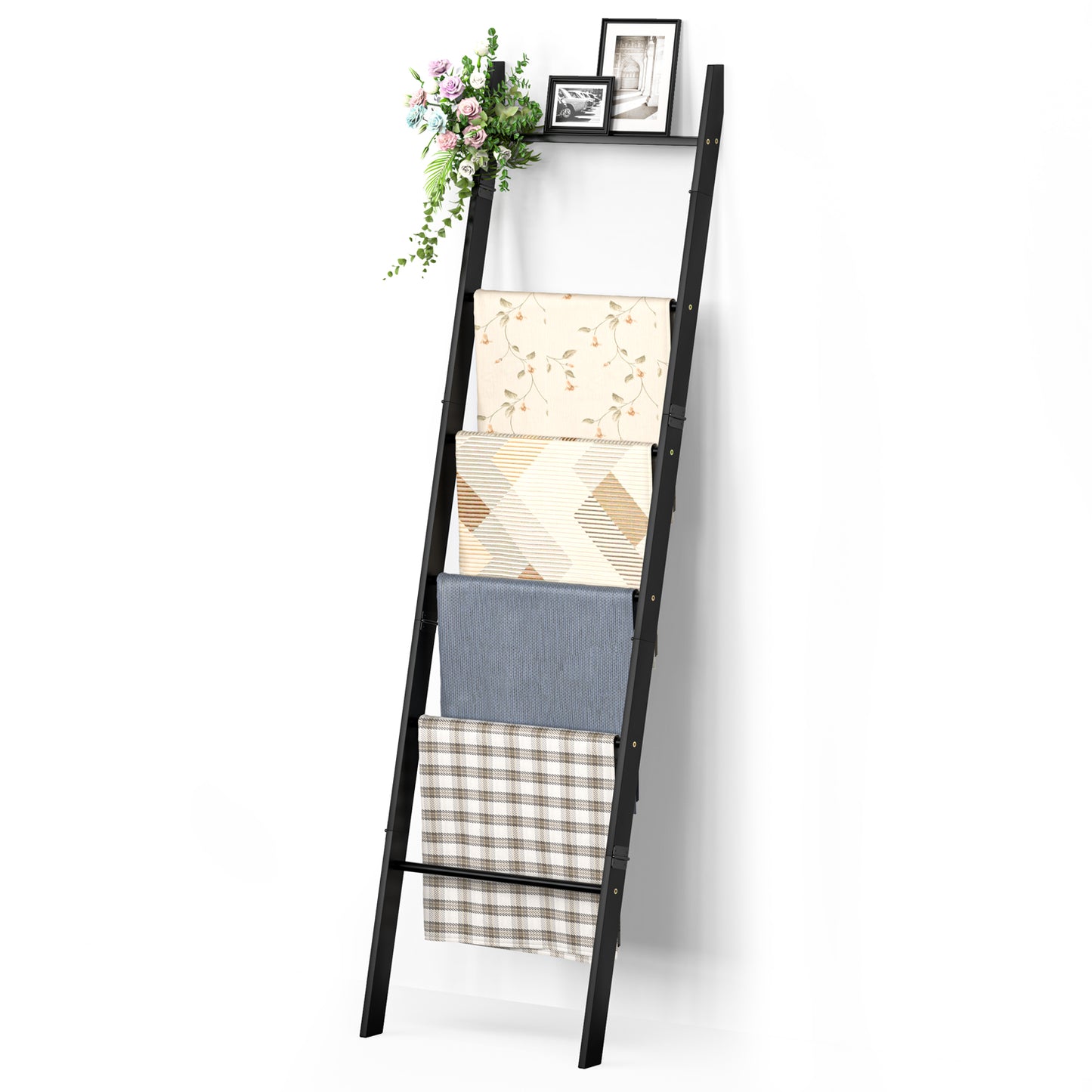 6-Tier Wall Leaning Blanket Ladder Shelf (Black)