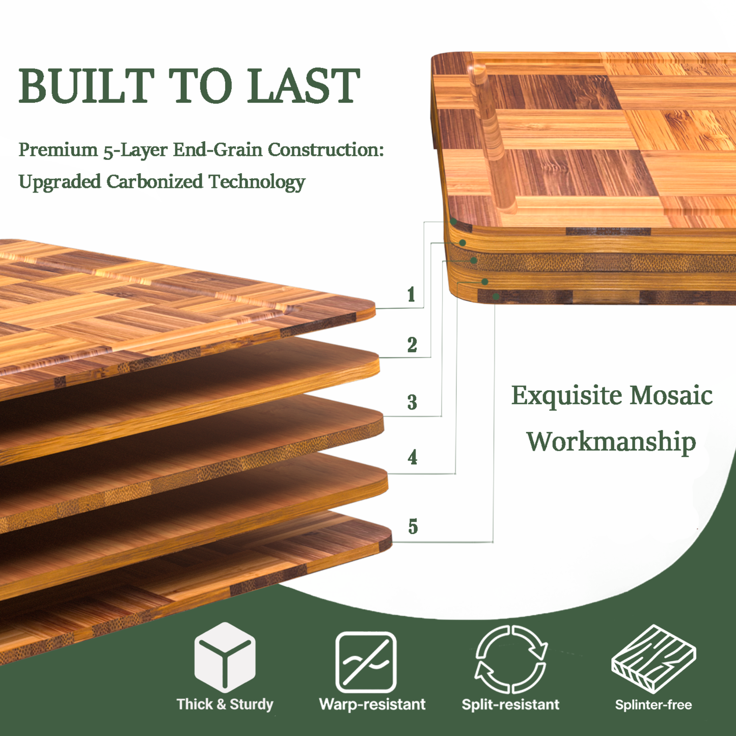 Cutting Board,Heavy Duty Cutting Board Set of 3 with Stand,End Grain Butcher Block Cutting Boards for Kitchen with Juice Grooves and Handles for Meat, Cheese, Charcuterie and Serving