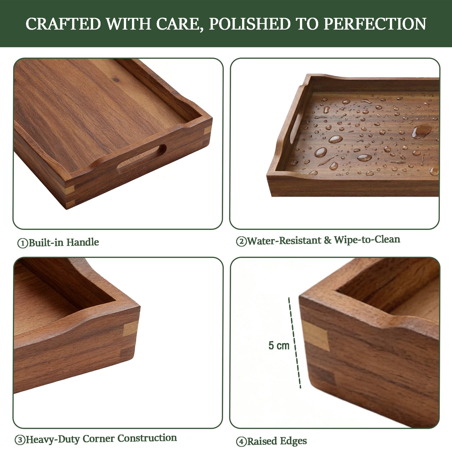 Serving Tray with 5 Removable Snack Boxes,Acacia Wood Snack Tray for Parties and Entertaining, Movie Night, Coffee Table and Charcuterie Serving