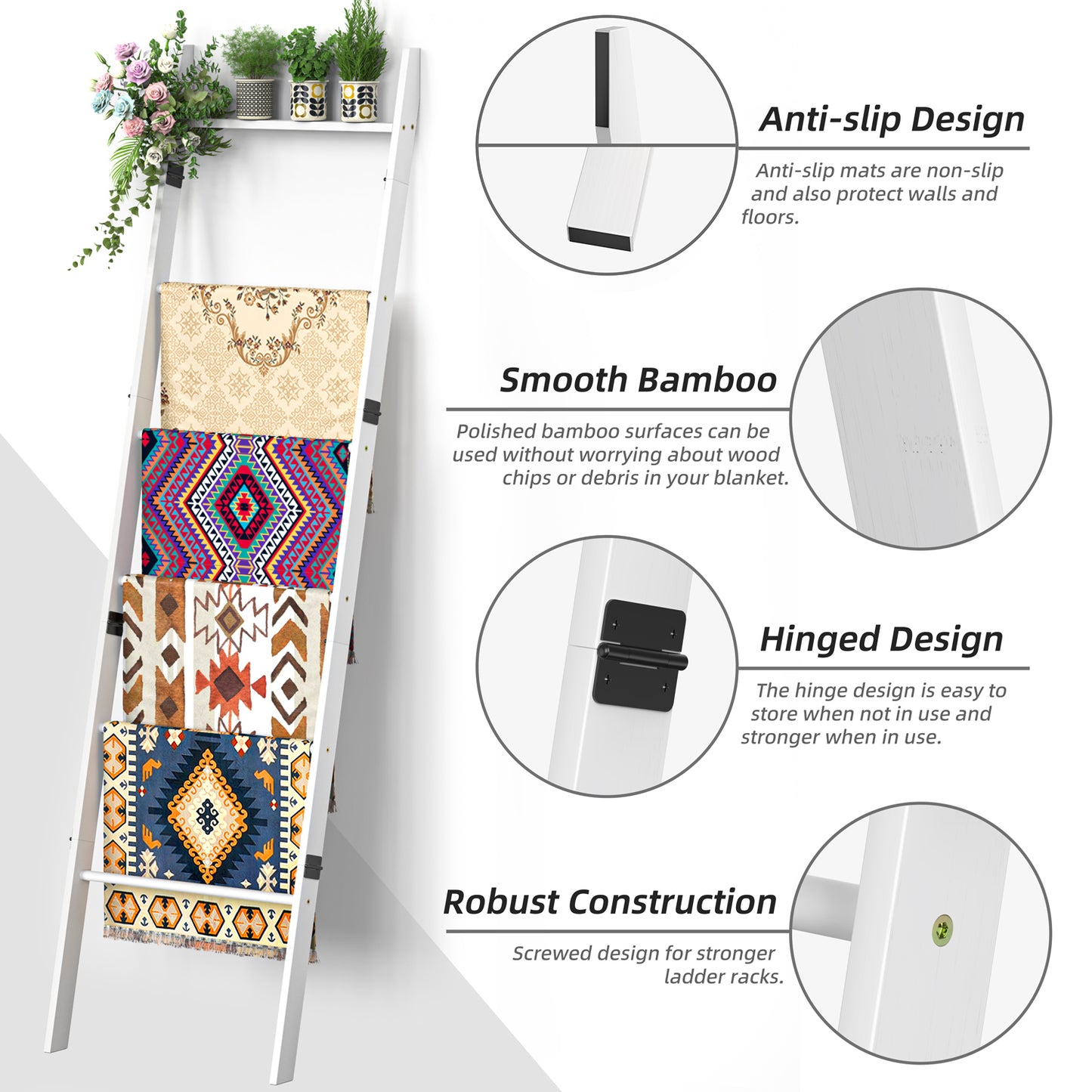 6-Tier Wall Leaning Blanket Ladder Shelf (White)