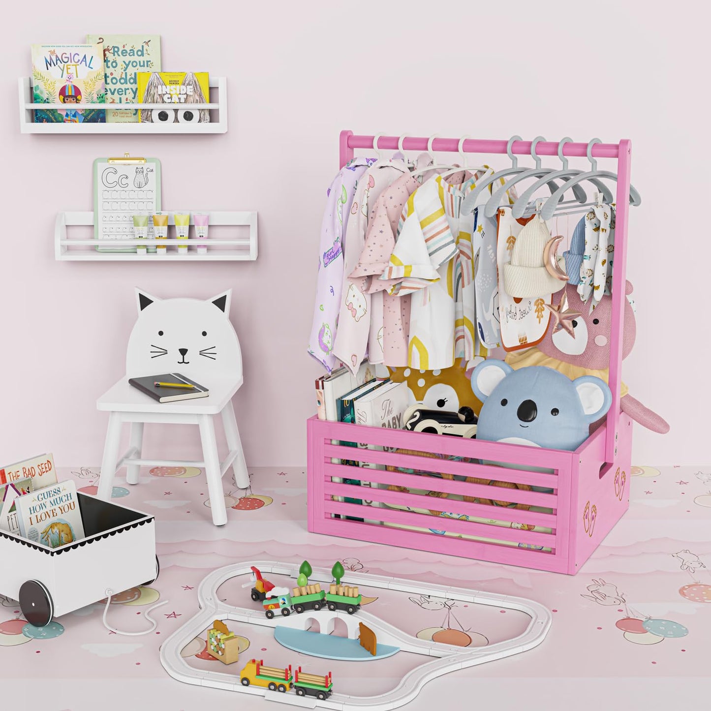 Baby Shower Crate Closet, Baby Baskets with Hangers Handle, Baby Crate Box for Baby Shower, Welcome Gift Basket for Newborn Baby, Pregnancy Gift for New Parents (Pink, Large Size)