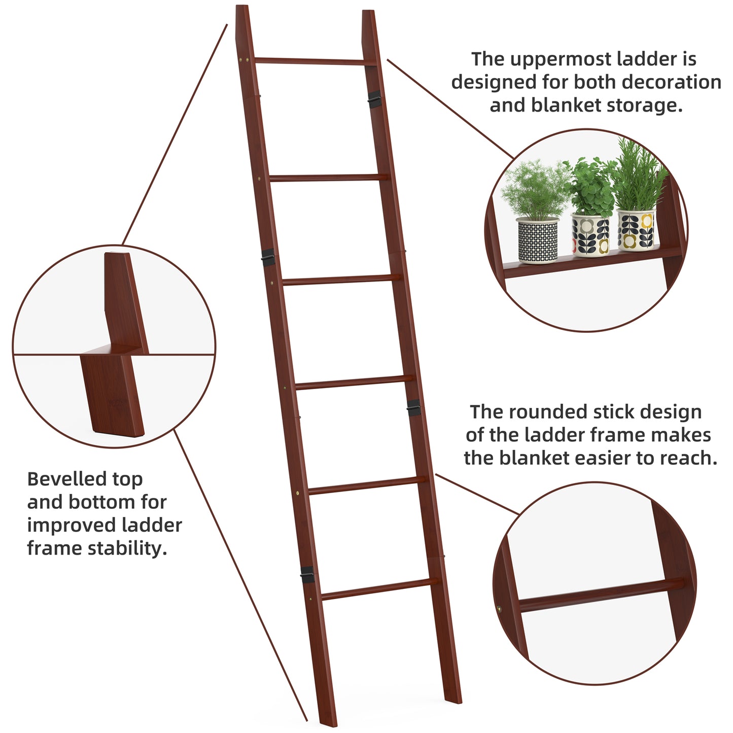 6-Tier Wall Leaning Blanket Ladder Shelf (Brown)