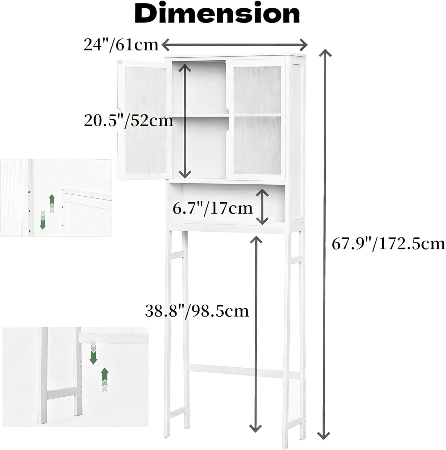 Over The Toilet Storage Cabinet, Bamboo Bathroom Over Toilet Storage Organizer with Adjustable Shelves and Double Doors, Above Toilet Storage Cabinet (White)