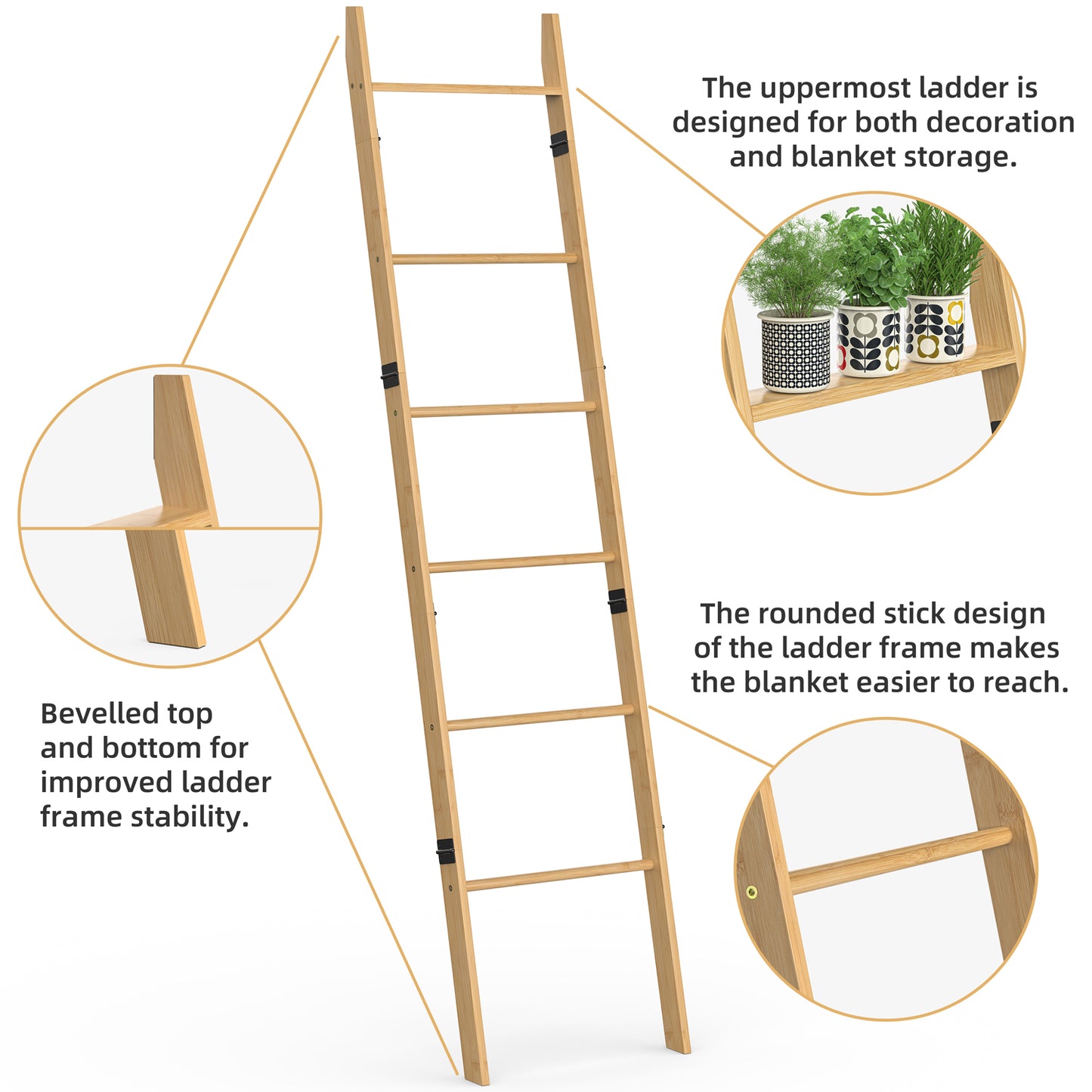 6-Tier Wall Leaning Blanket Ladder Shelf (Natural)