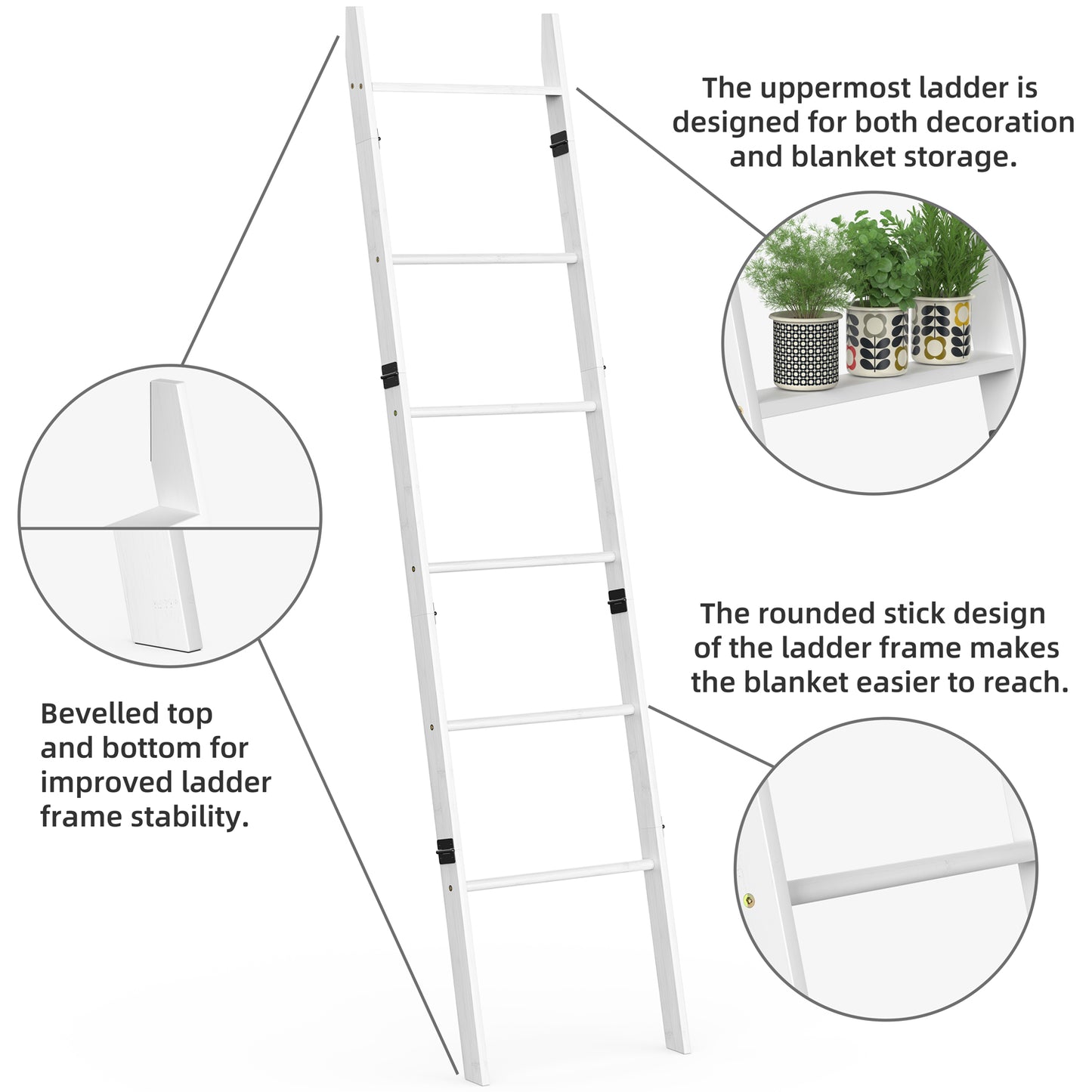 6-Tier Wall Leaning Blanket Ladder Shelf (White)
