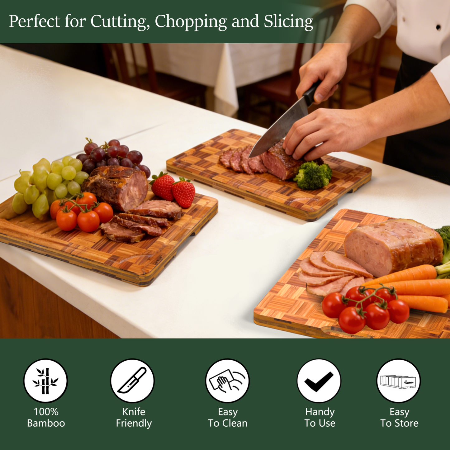 Cutting Board,Heavy Duty Cutting Board Set of 3 with Stand,End Grain Butcher Block Cutting Boards for Kitchen with Juice Grooves and Handles for Meat, Cheese, Charcuterie and Serving