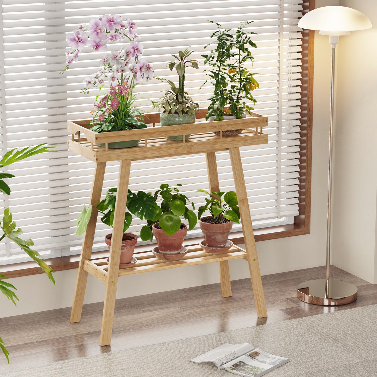 2-Tier Bamboo Plant Stand Table