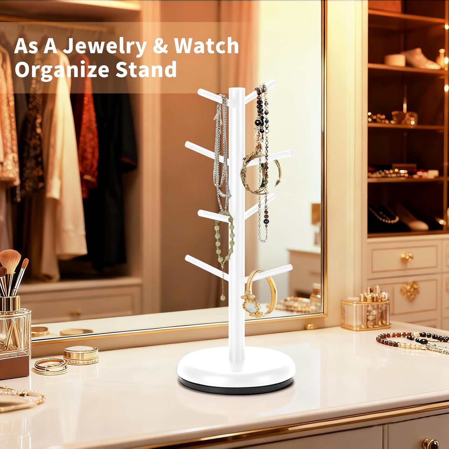 Mug Holder, 360° Rotating Mug Tree Holds 8 Coffee Cups, Space Saving Mug Stand with Stable Base for Kitchen Coffee Bar