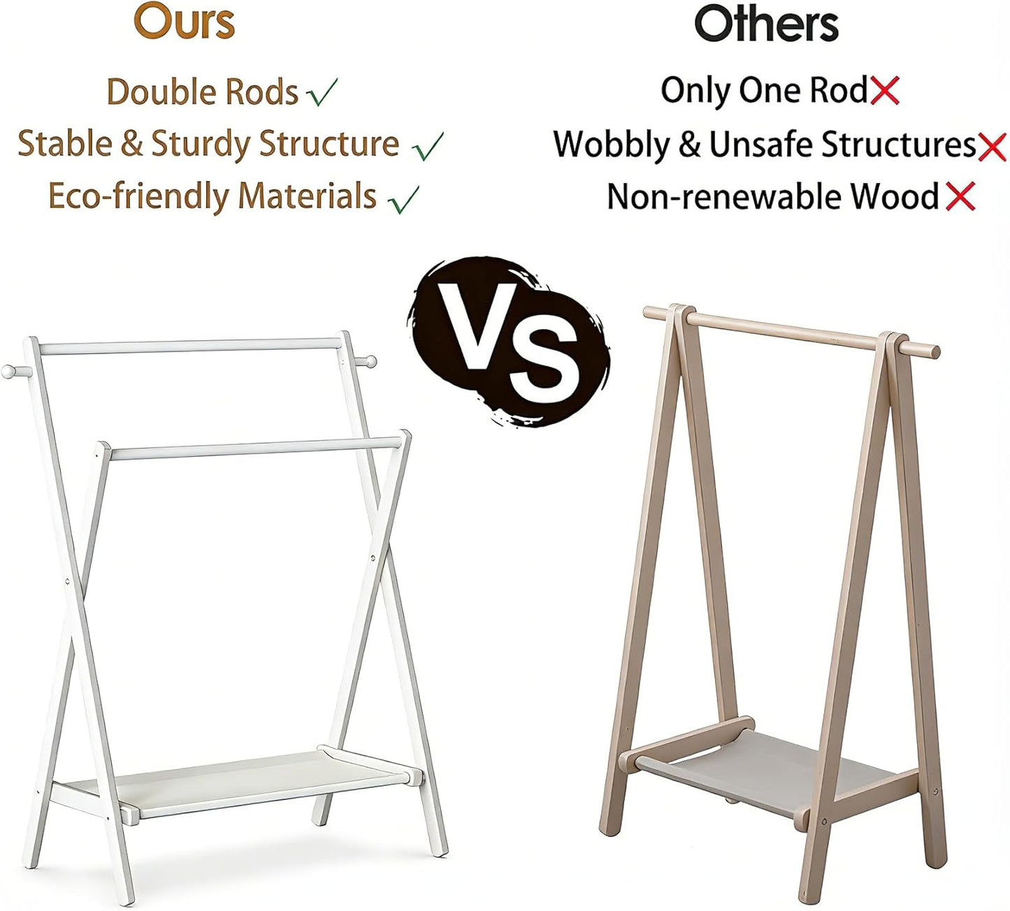 Kids Clothing Rack, Small Clothes Rack for Toddler Pets, Kids Dress Up Rack with Storage Shelf & Double Rods, Foldable Kids Clothes Rack for Nursery Child's Room (Regular Size - White)