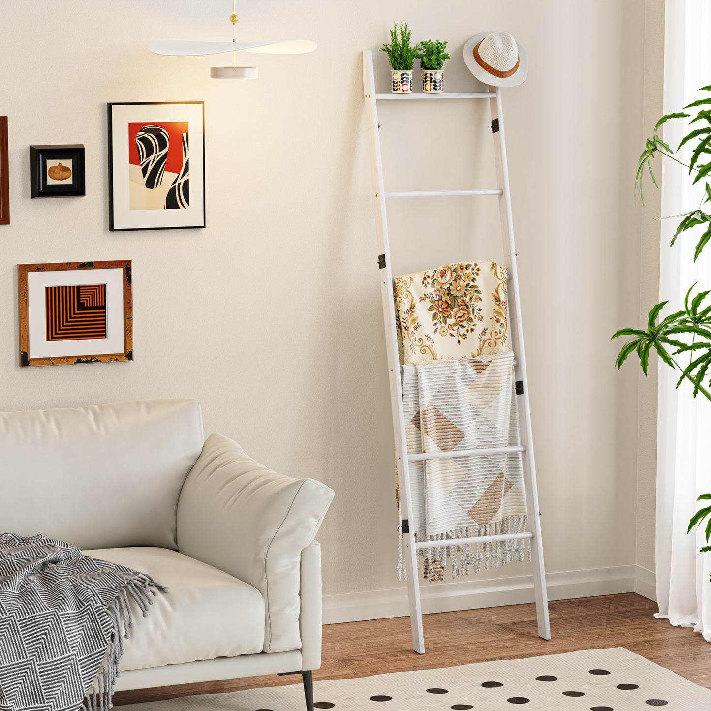 6-Tier Wall Leaning Blanket Ladder Shelf (White)