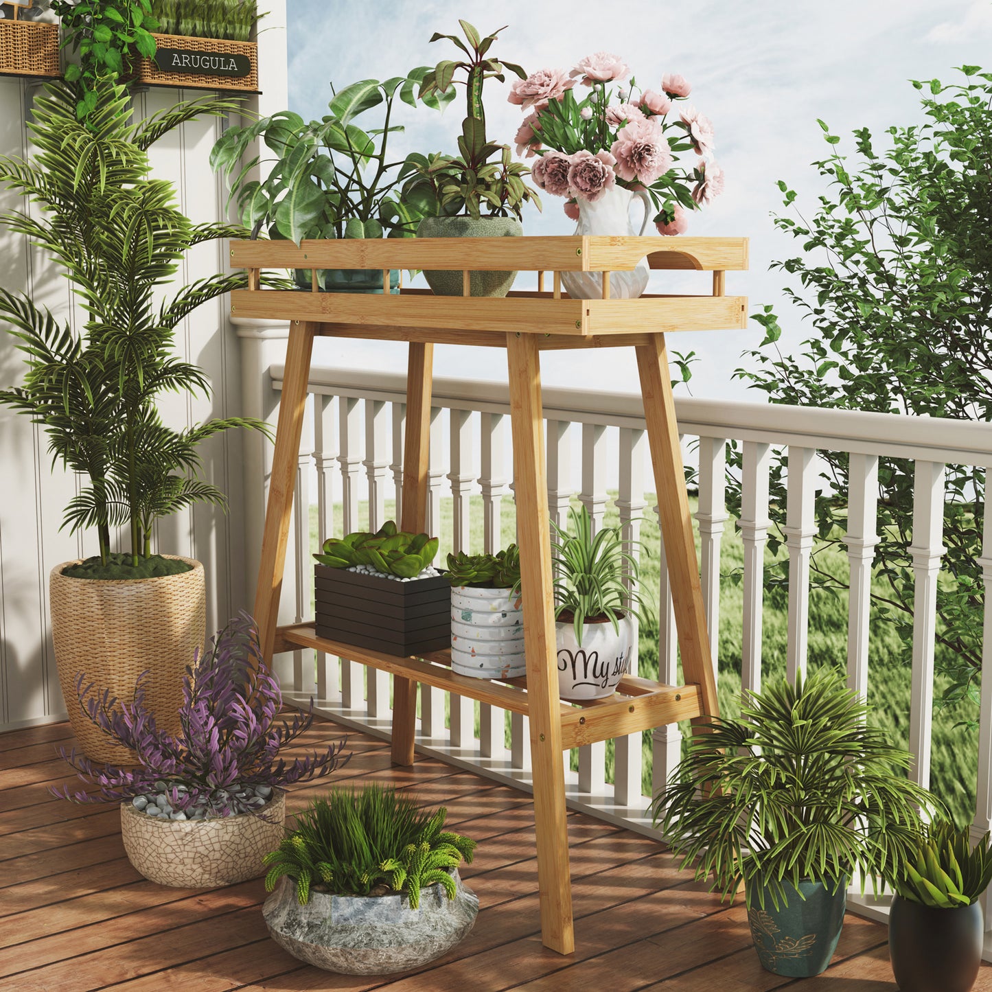 2-Tier Bamboo Plant Stand Table