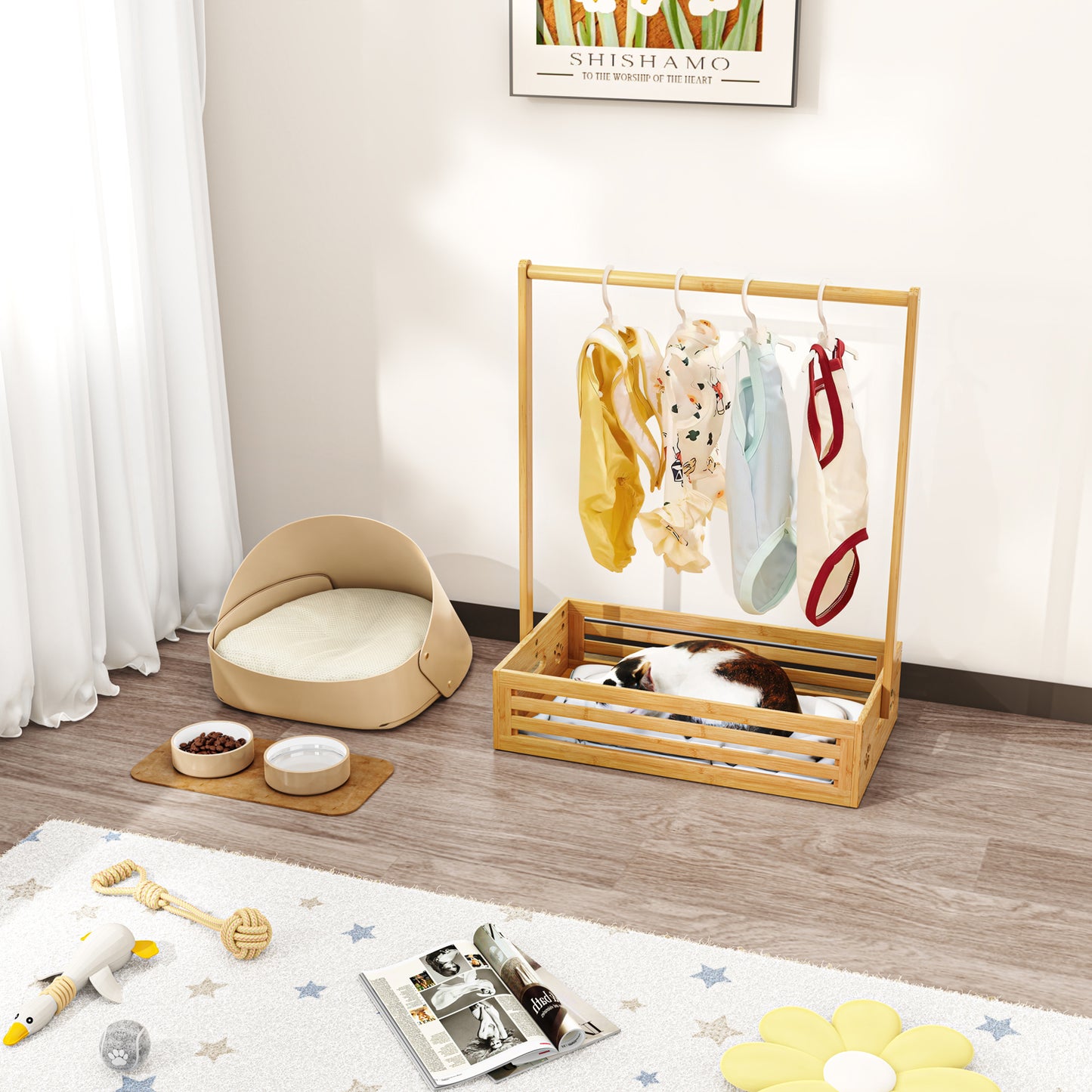 Bamboo Pets Clothes Rack with Storage Box