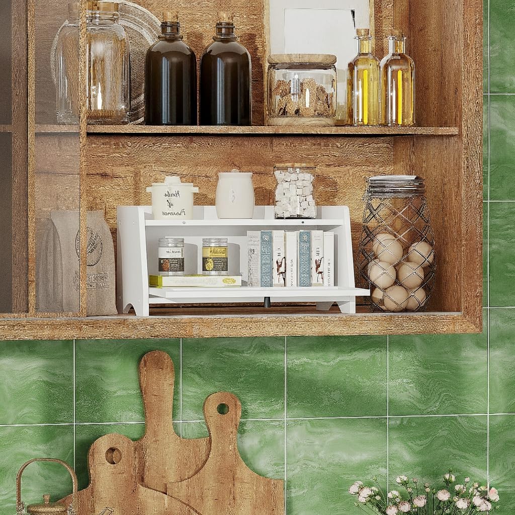 Bread Box for Kitchen Countertop, Bamboo Bread Box for Homemade Bread, Wooden Farmhouse Bread Storage Container, Small Breadbox Bread Bin Organizer for Counter Cabinet Pantry, White