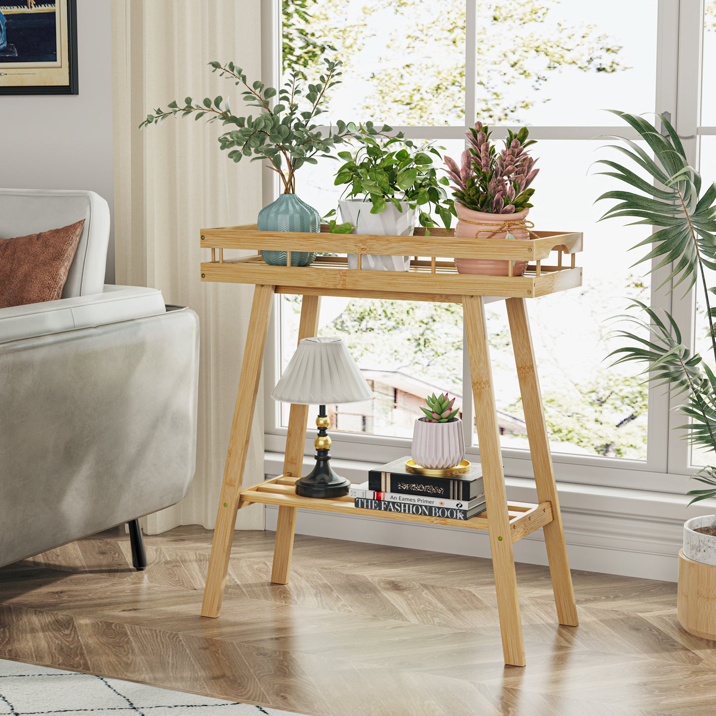2-Tier Bamboo Plant Stand Table