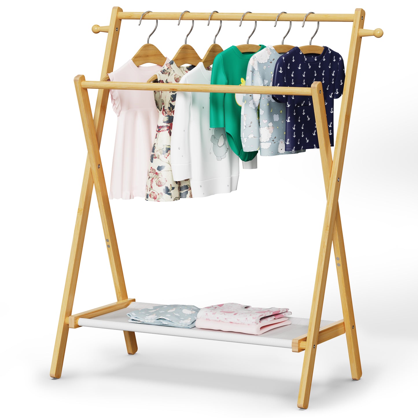 Freestanding Bamboo Clothes Rack with Shelves, Garment Rack for Bedroom (M)