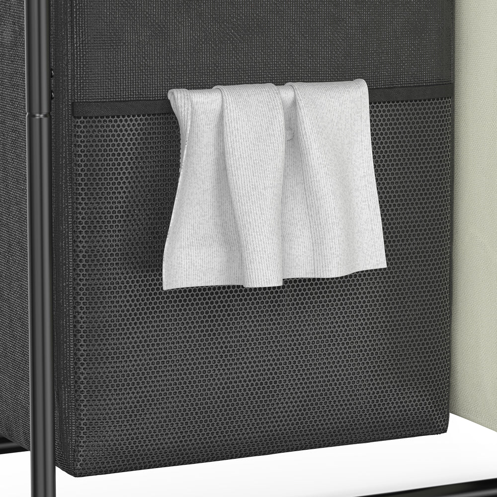 100L Bamboo Freestanding Laundry Hamper With Wheels, Storage Shelf and 2 Sliding Bag