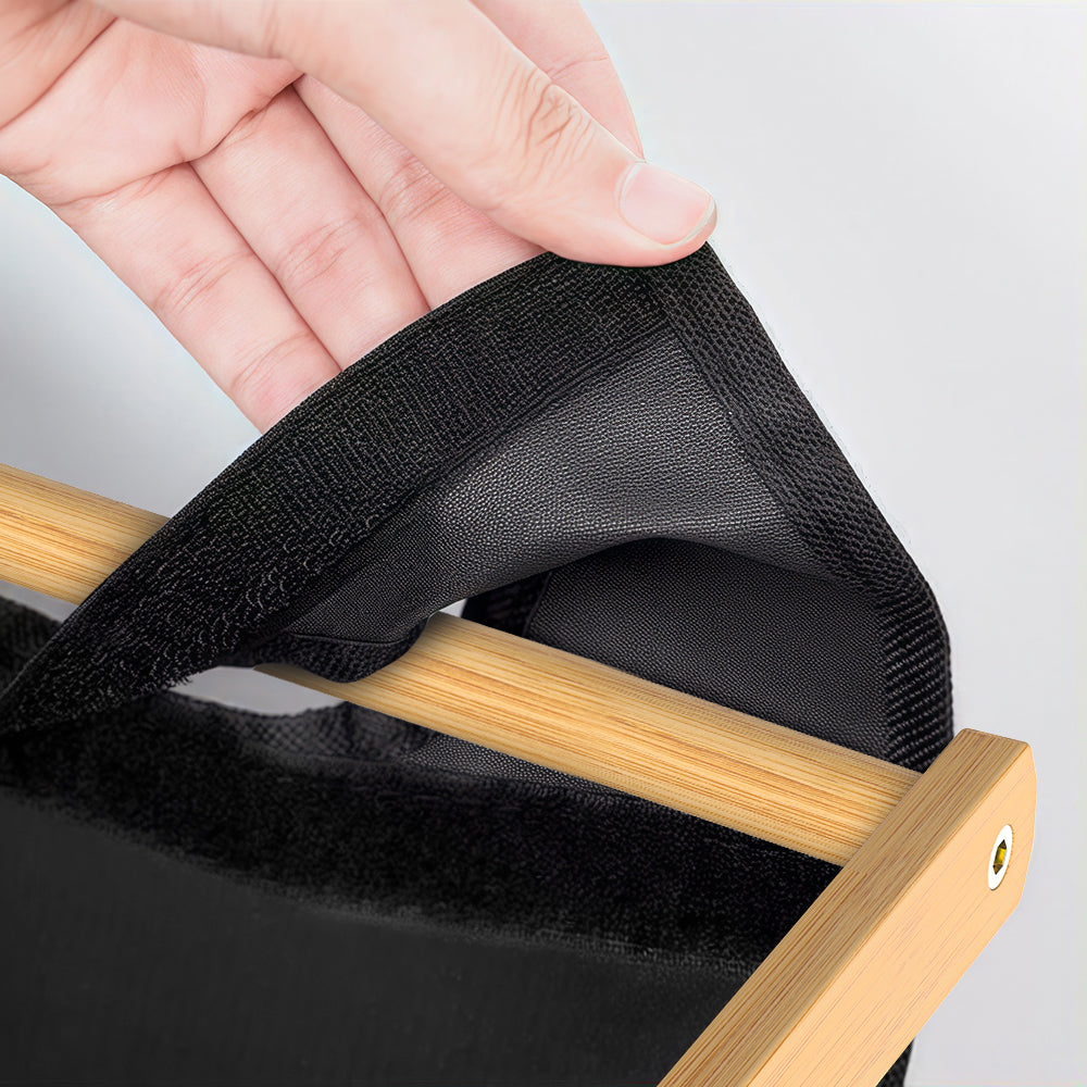 100L Bamboo Freestanding Laundry Hamper With Wheels, Storage Shelf and 2 Sliding Bag