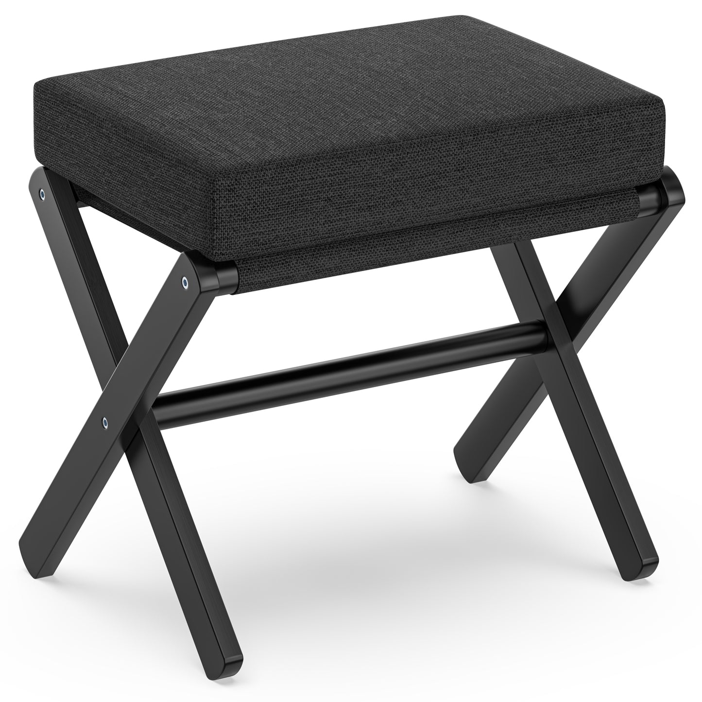 Folding Rectangle Standard Tufted Upholstered Ottoman Stool With Solid Wood Legs (Black)