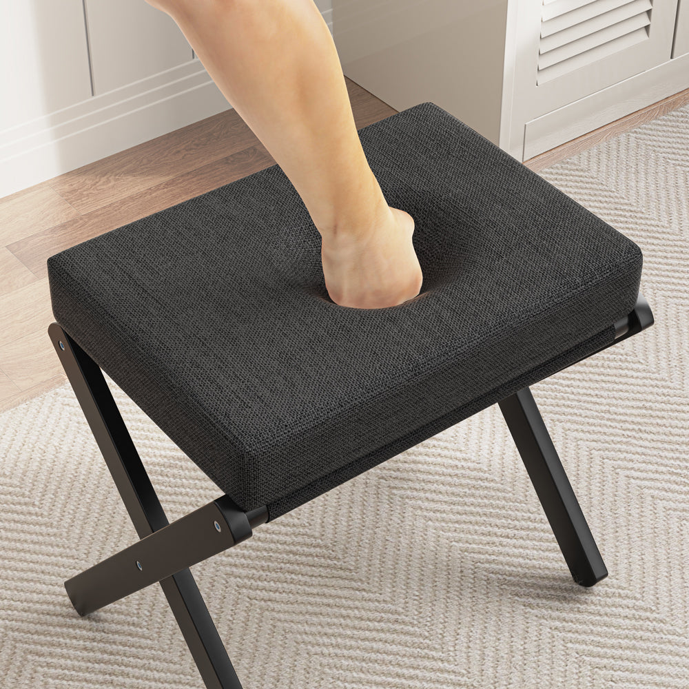 Folding Rectangle Standard Tufted Upholstered Ottoman Stool With Solid Wood Legs (Black)