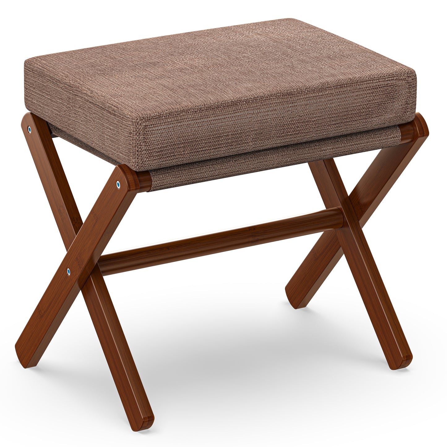 Folding Rectangle Standard Tufted Upholstered Ottoman Stool With Solid Wood Legs (Dark Brown)