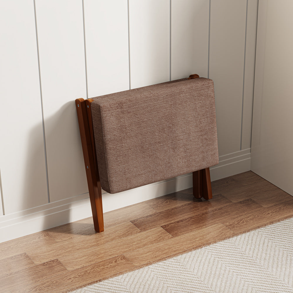 Folding Rectangle Standard Tufted Upholstered Ottoman Stool With Solid Wood Legs (Dark Brown)