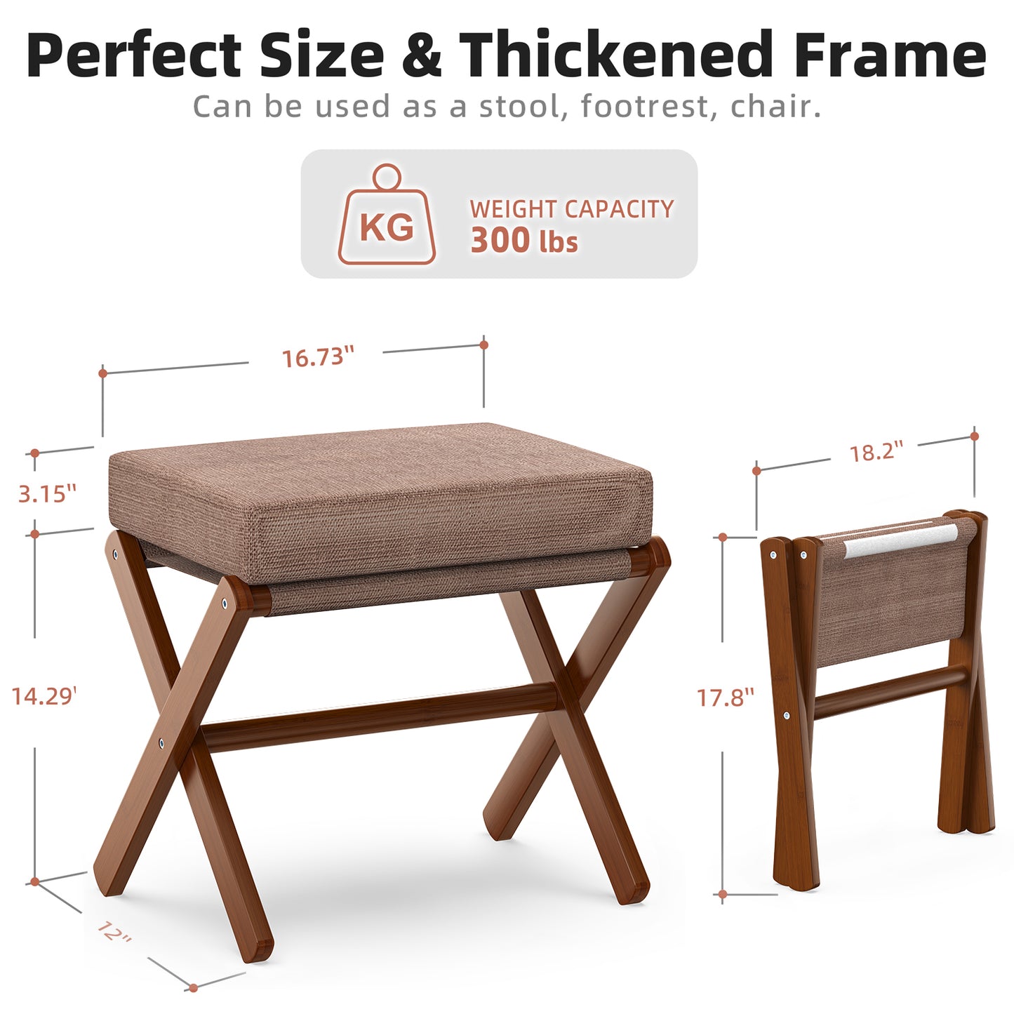 Folding Rectangle Standard Tufted Upholstered Ottoman Stool With Solid Wood Legs (Dark Brown)