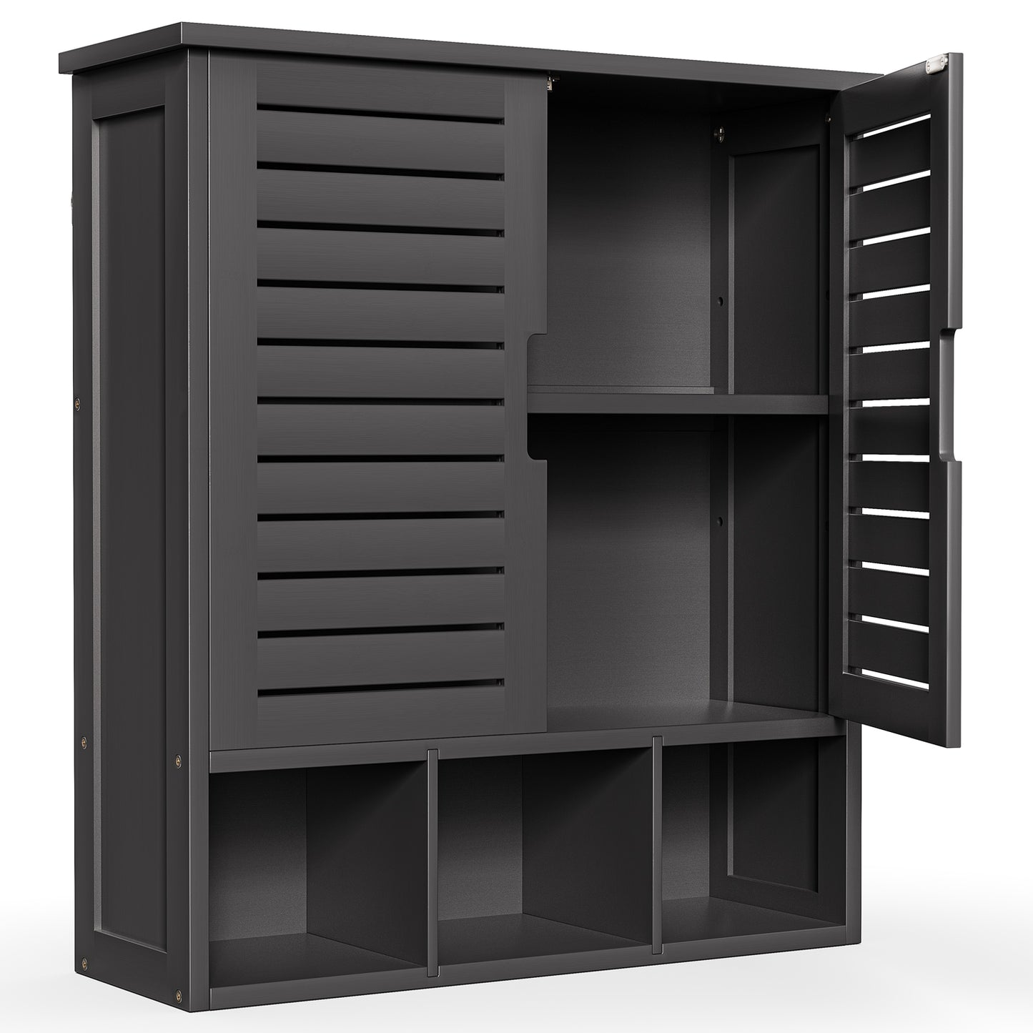 Removable Bamboo Two-Door Wall Mounted Bathroom Cabinet (Black)