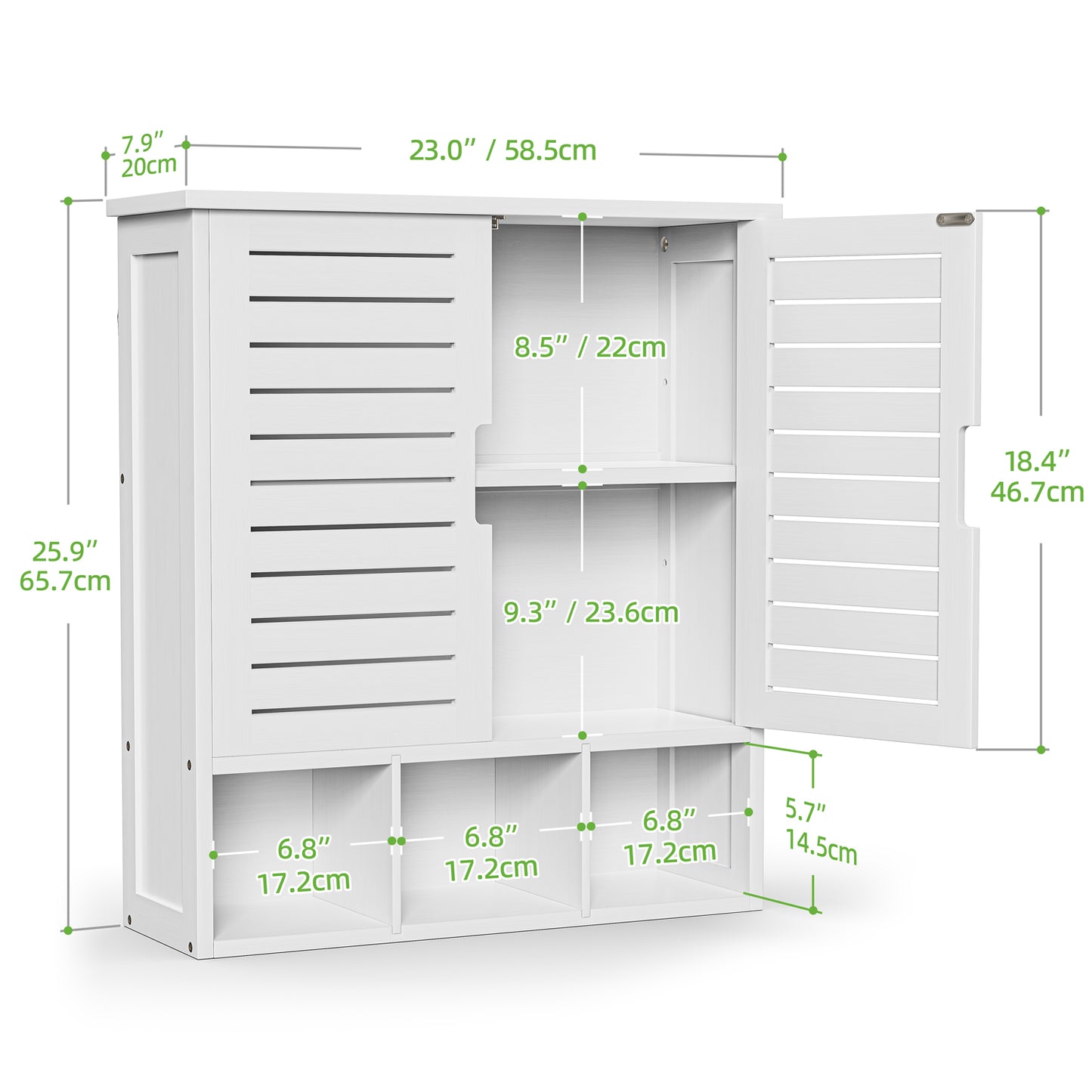 Removable Bamboo Two-Door Wall Mounted Bathroom Cabinet (White)