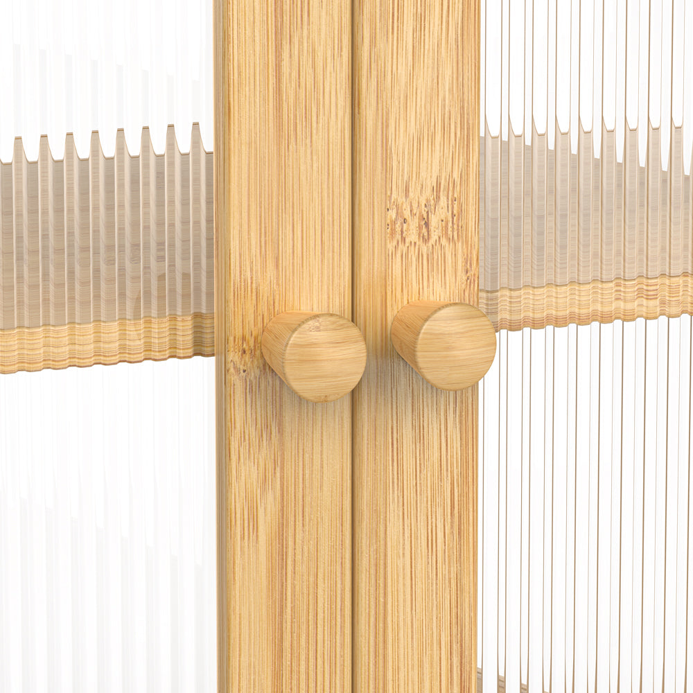 Bamboo Bread Box with 3 Sides Wavy & Back Clear Window (2 Tier 2 Doors)