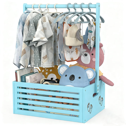 Baby Shower Crate Closet, Baby Baskets with Hangers Handle, Baby Crate Box for Baby Shower, Welcome Gift Basket for Newborn Baby, Pregnancy Gift for New Parents (Blue, Large Size)
