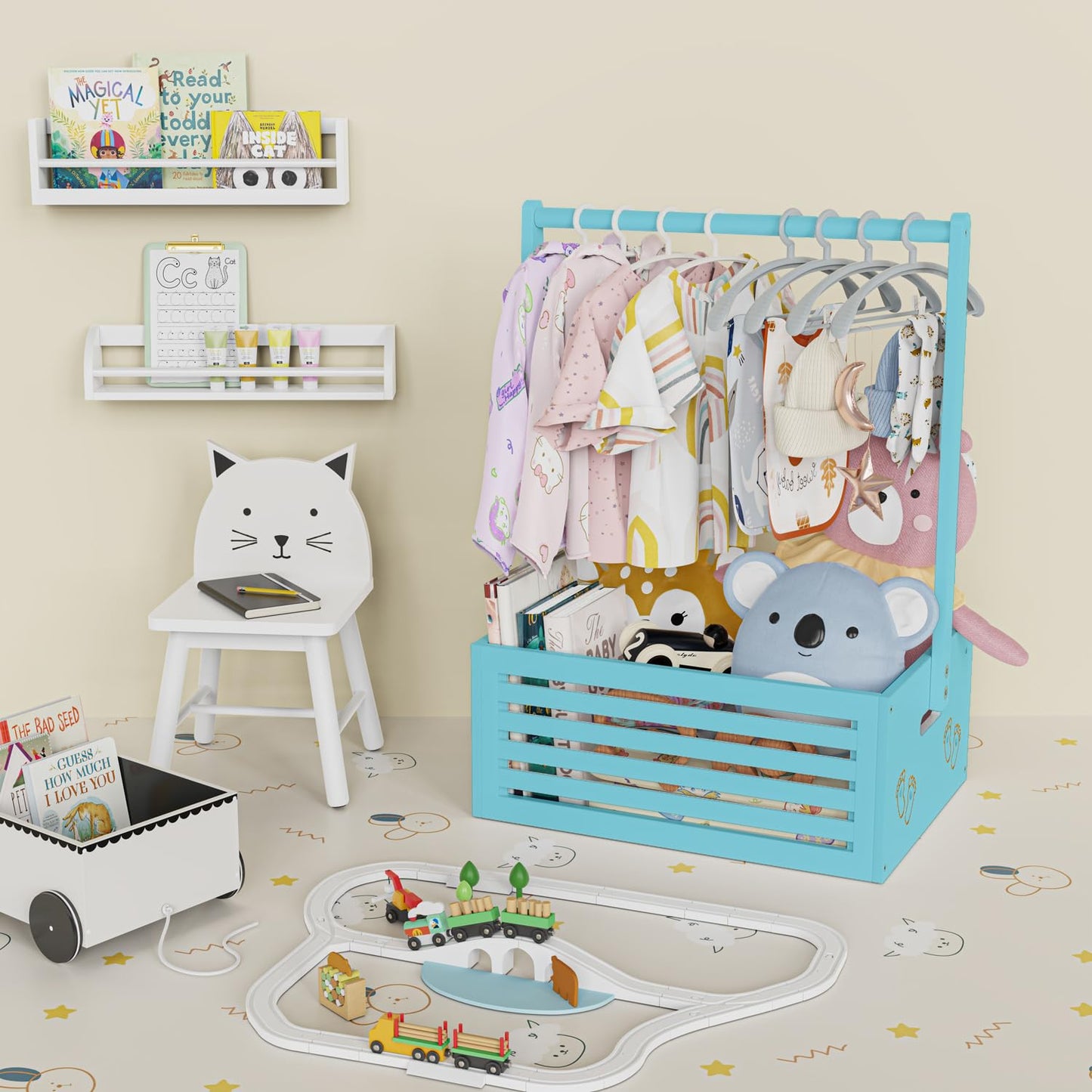 Baby Shower Crate Closet, Baby Baskets with Hangers Handle, Baby Crate Box for Baby Shower, Welcome Gift Basket for Newborn Baby, Pregnancy Gift for New Parents (Blue, Large Size)