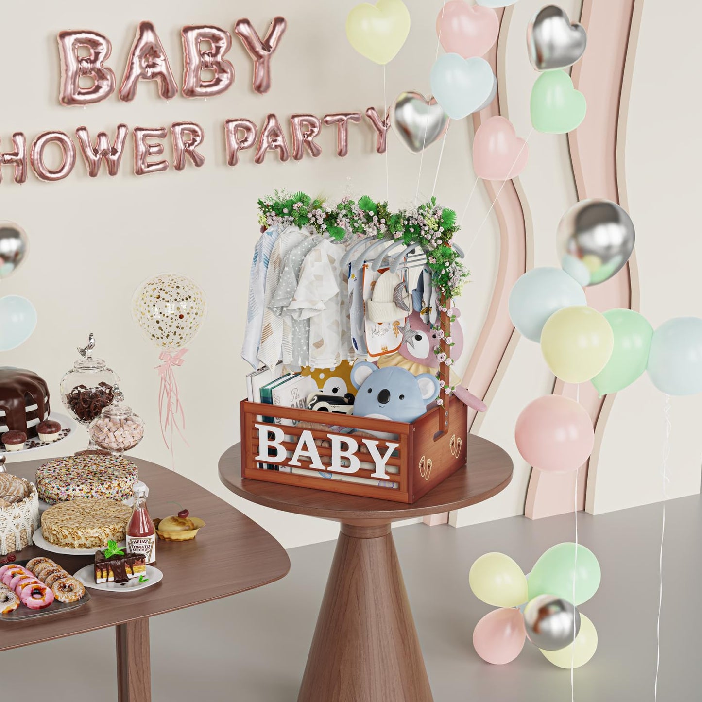 Baby Shower Crate Closet, Baby Baskets with Hangers Handle, Baby Crate Box for Baby Shower, Welcome Gift Basket for Newborn Baby, Pregnancy Gift for New Parents (Natural, Large Size)